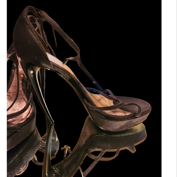 ALEXANDER MCQUEEN VINTAGE SATIN STRAPPY 6.5"HEAL BLACK.VERY RARE SIZE 39. - Picture 1 of 8